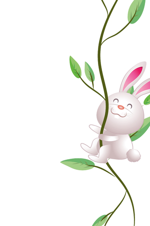 cute rabbit with nature leaves cartoon vector illustration graphic designのイラスト素材