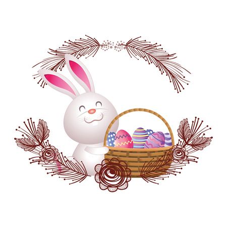 easter rabbit with eggs cartoon vector illustration graphic designのイラスト素材