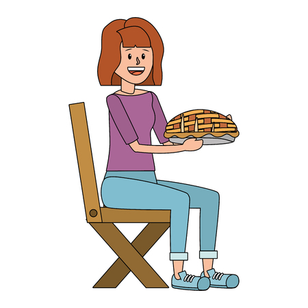 young woman with cake cartoon vector illustration graphic designのイラスト素材