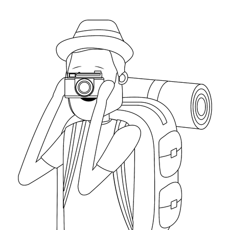 tourist man with camera taking photo cartoon vector illustration graphic designのイラスト素材