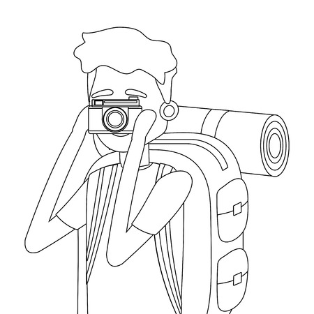 tourist man with camera taking photo cartoon vector illustration graphic designのイラスト素材
