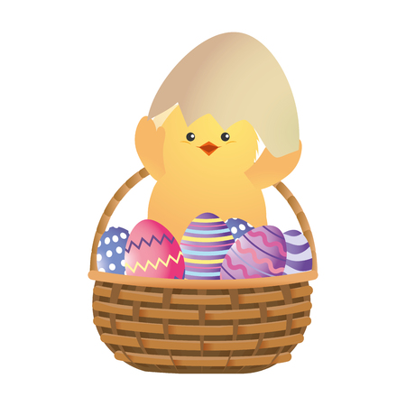 easter chicken with eggs cartoon vector illustration graphic designのイラスト素材