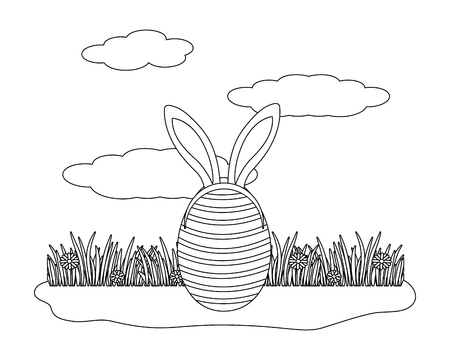 easter egg with bunny ears in parkscape vector illustration graphic designのイラスト素材
