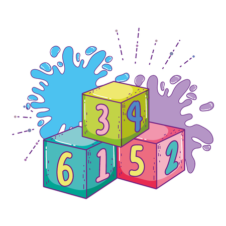 blocks numbers toys wih paint splash vector illustration designのイラスト素材
