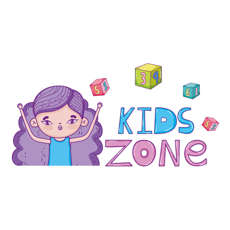 little girl playing with blocks numbers vector illustration designのイラスト素材