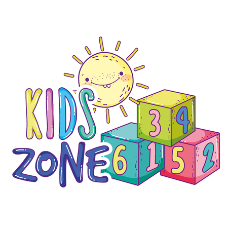 blocks numbers toys with sun kawaii vector illustration designのイラスト素材