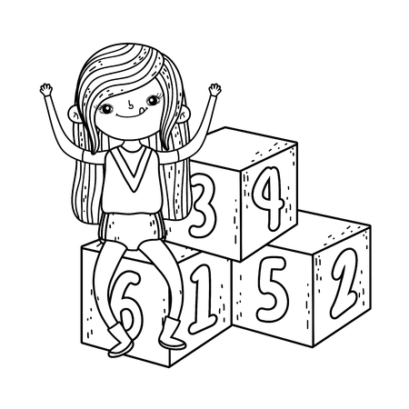 little girl playing with blocks numbers vector illustration designのイラスト素材