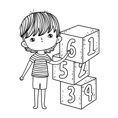 little boy with blocks numbers vector illustration designのイラスト素材