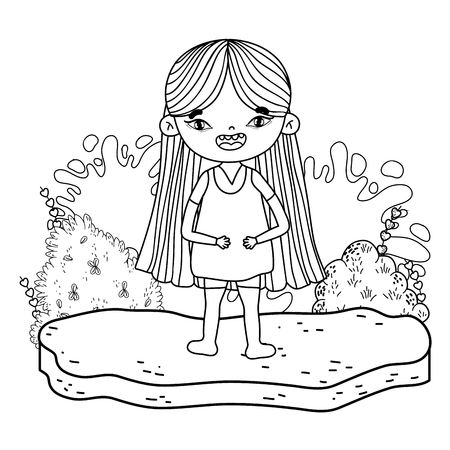 cute little girl with paint splash in the landscape vector illustration designのイラスト素材