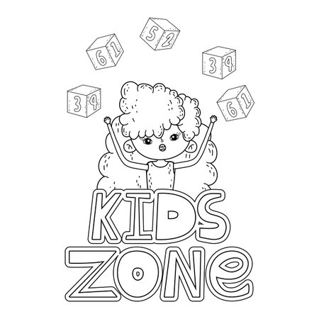 little girl playing with blocks numbers vector illustration designのイラスト素材