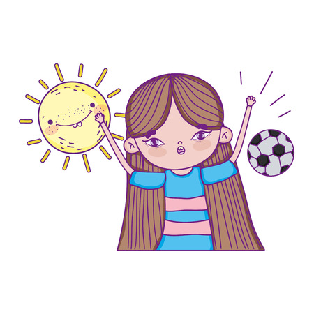 little girl with sun kawaii characters vector illustration designのイラスト素材