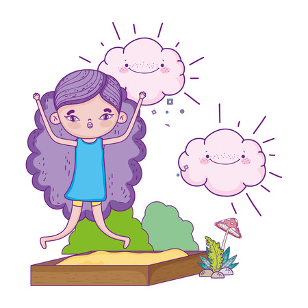 little girl with clouds kawaii in the landscape vector illustration designのイラスト素材