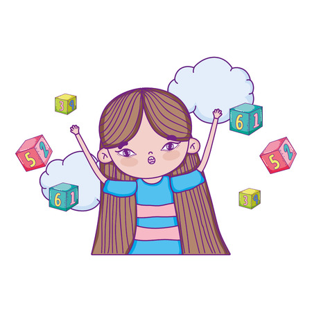 little girl with blocks of numbers toy vector illustration designのイラスト素材