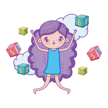 little girl with blocks of numbers toy vector illustration designのイラスト素材