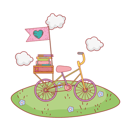 pile text books in bicycle on the field vector illustration designのイラスト素材