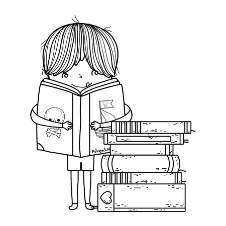 happy little boy reading books vector illustration designのイラスト素材