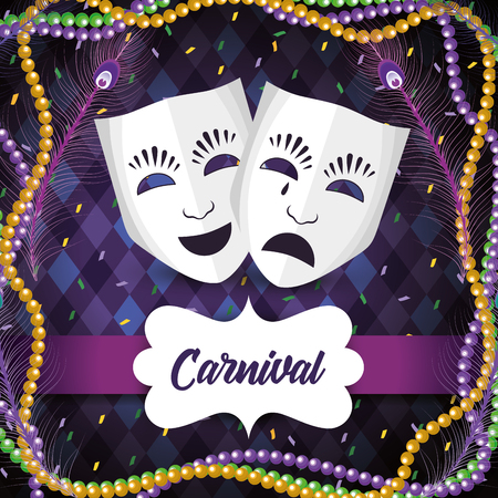 label with masks and necklace balls to mardi grasのイラスト素材