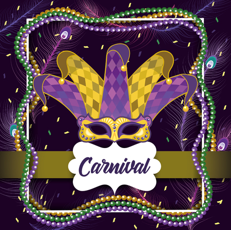 label with mardi gras mask and joker hatのイラスト素材