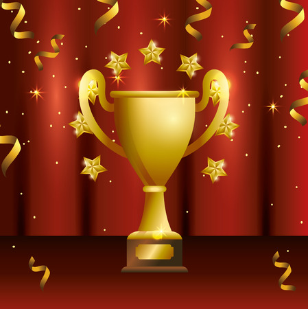 cup prize with stars and confetti celebration vector illustrationのイラスト素材