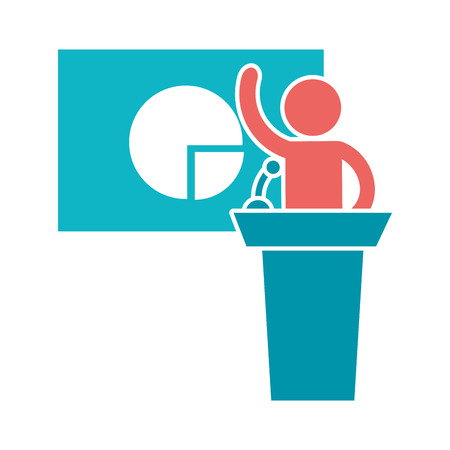 man pictogram at tribune podium with statistics graphics cartoon vector illustration graphic designのイラスト素材