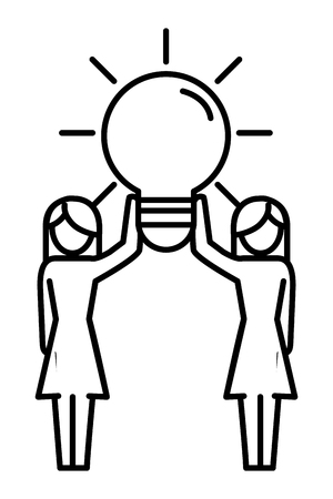 women pictogram holding lightbulb idea cartoon vector illustration graphic designのイラスト素材