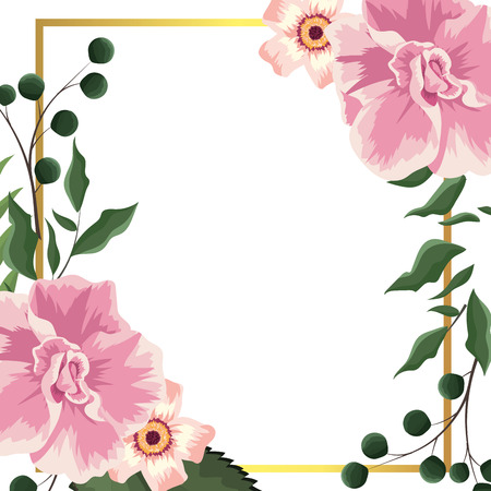 Spring floral frame with leaves and flowers vector illustration graphic designのイラスト素材