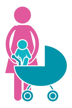woman pictogram with baby son and carriage cartoon vector illustration graphic designのイラスト素材
