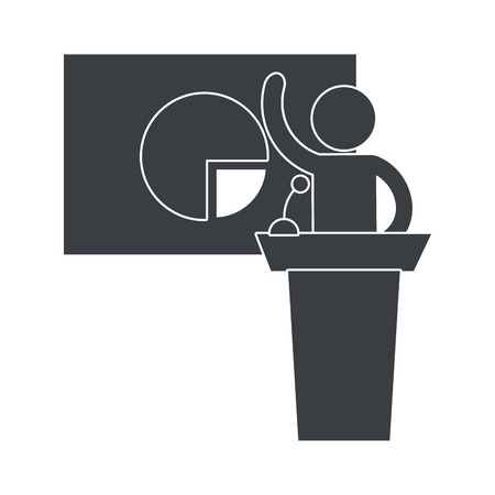 man pictogram at tribune podium with statistics graphics cartoon vector illustration graphic designのイラスト素材