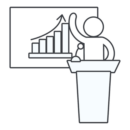 man pictogram at tribune podium with statistics graphics cartoon vector illustration graphic designのイラスト素材