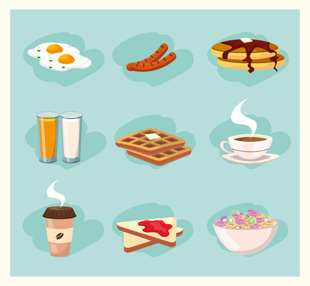 set delicious breakfast nutrition food vector illustrationのイラスト素材
