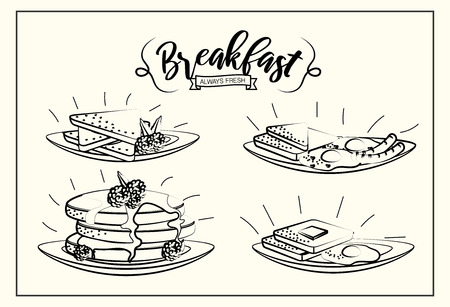 set delicious breakfast with protein portion vector illustrationのイラスト素材