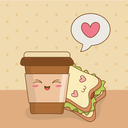 coffee with sandwich characters vector illustration designのイラスト素材