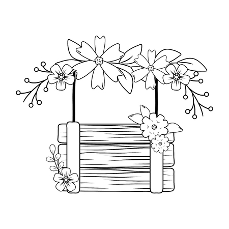 cute flowers wreath crown with wooden label vector illustration designのイラスト素材