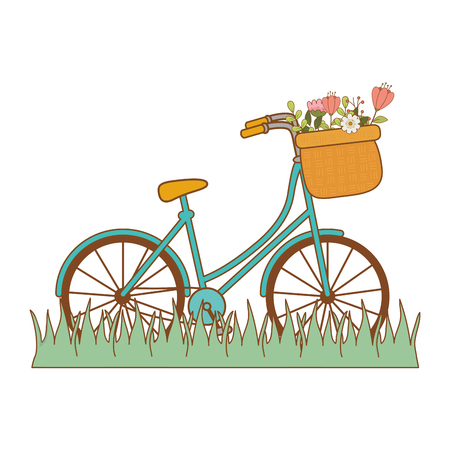 bicycle with basket and flowers in the landscape vector illustration designのイラスト素材