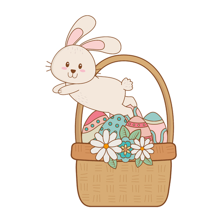 little rabbit with egg painted easter in basket vector illustration designのイラスト素材