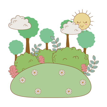 beautiful landscape with sun and trees vector illustration designのイラスト素材
