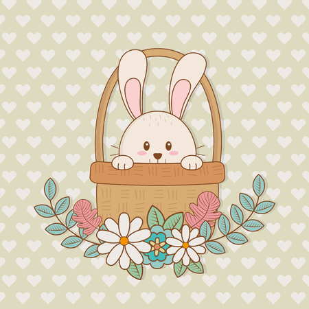 little rabbit with basket easter character vector illustration designのイラスト素材