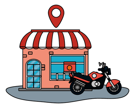 shopping store with motorcycle cartoon vector illustration graphic designのイラスト素材