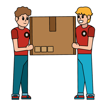 delivery service logistic men with box cartoon vector illustration graphic designのイラスト素材