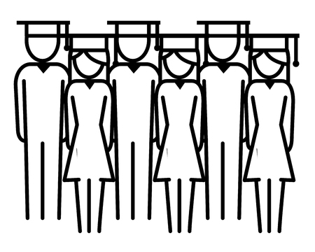 education people pictogram wearing graduation hats cartoon vector illustration graphic designのイラスト素材