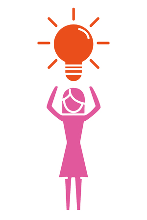woman pictogram raised hands with light bulb idea cartoon vector illustration graphic designのイラスト素材