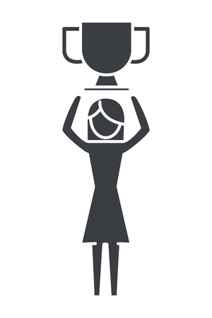 woman pictogram raised hands with trophy cartoon vector illustration graphic designのイラスト素材
