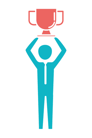 man pictogram holding trophy cartoon vector illustration graphic designのイラスト素材