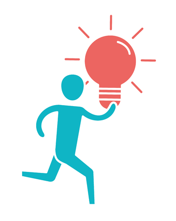 man pictogram holding light bulb idea cartoon vector illustration graphic designのイラスト素材