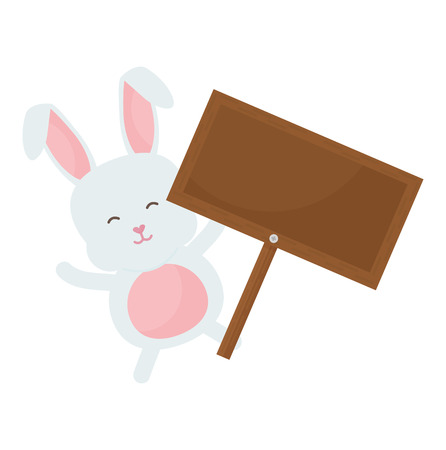 cute rabbit with wooden label character vector illustration designのイラスト素材