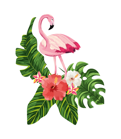 tropical flemish animal with flowers and leaves vector illustrationのイラスト素材