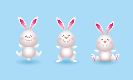 set cute rabbit character wild animal vector illustrationのイラスト素材