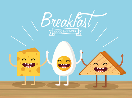 happy fried egg with cheese and triangle breadのイラスト素材