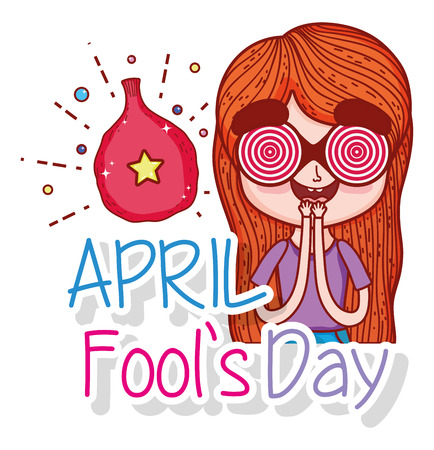 girl wearing funny glasses and whoopee bag vector illustrationのイラスト素材