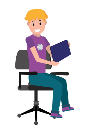young man sitting on the office chair cartoon vector illustration graphic designのイラスト素材